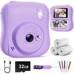 Hangrui Kinderkamera Sofortbildkamera, 14MP Sofortbildkamera Kinder mit 32G Karte & Druckpapier, 1080P Kamera Kinder Sofortdruck mit Farbige Stifte, Geschenk für 3-12 Jungen und Mädchen