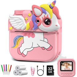 Hangrui Kinderkamera Sofortbildkamera, 1080P 2,4 Zoll Bildschirm Mit 32G Speicherkarte & 3 Rollen Druckpapier, Digitalkamera Mit 5 Farbige Stifte - Geschenk Für Kinder