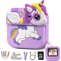 Kinderkamera, Hangrui Sofortbildkamera Kinder, 14MP 3,0 Zoll Bildschirm Kinderkamera Sofortbildkamera mit 32G Karte & Druckpapier, Kamera Kinder Sofortdruck mit 5 Farbige Stifte Geschenk für Kinders
