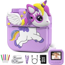 Kinderkamera, Hangrui Sofortbildkamera Kinder, 14MP 3,0 Zoll Bildschirm Kinderkamera Sofortbildkamera mit 32G Karte & Druckpapier, Kamera Kinder Sofortdruck mit 5 Farbige Stifte Geschenk für Kinders
