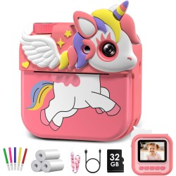 Hangrui Kinderkamera Sofortbildkamera, 1080P 2,4 Zoll Bildschirm Mit 32G Speicherkarte & 3 Rollen Druckpapier, Digitalkamera Mit 5 Farbige Stifte - Geschenk Für Kinder