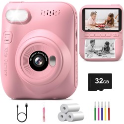 Kinderkamera, Hangrui Sofortbildkamera Kinder, 14MP 3,0 Zoll Bildschirm Kinderkamera Sofortbildkamera mit 32G Karte & Druckpapier, Kamera Kinder Sofortdruck mit 5 Farbige Stifte Geschenk für Kinder