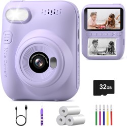 Kinderkamera, Hangrui Sofortbildkamera Kinder, 14MP 3,0 Zoll Bildschirm Kinderkamera Sofortbildkamera mit 32G Karte & Druckpapier, Kamera Kinder Sofortdruck mit 5 Farbige Stifte Geschenk für Kinders