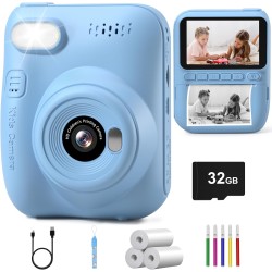 Kinderkamera, Hangrui Sofortbildkamera Kinder, 14MP 3,0 Zoll Bildschirm Kinderkamera Sofortbildkamera mit 32G Karte & Druckpapier, Kamera Kinder Sofortdruck mit 5 Farbige Stifte Geschenk für Kinder