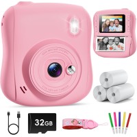 Hangrui Kinderkamera Sofortbildkamera, 14MP Sofortbildkamera Kinder mit 32G Karte & Druckpapier, 1080P Kamera Kinder Sofortdruck mit Farbige Stifte, Geschenk für 3-12 Jungen und Mädchen