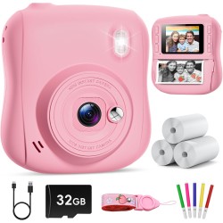 Hangrui Kinderkamera Sofortbildkamera, 14MP Sofortbildkamera Kinder mit 32G Karte & Druckpapier, 1080P Kamera Kinder Sofortdruck mit Farbige Stifte, Geschenk für 3-12 Jungen und Mädchen