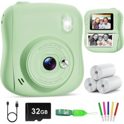 Hangrui Kinderkamera Sofortbildkamera, 14MP Sofortbildkamera Kinder mit 32G Karte & Druckpapier, 1080P Kamera Kinder Sofortdruck mit Farbige Stifte, Geschenk für 3-12 Jungen und Mädchen