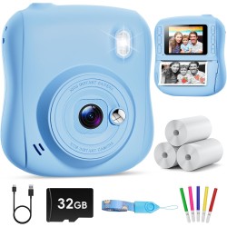Hangrui Kinderkamera Sofortbildkamera, 14MP Sofortbildkamera Kinder mit 32G Karte & Druckpapier, 1080P Kamera Kinder Sofortdruck mit Farbige Stifte, Geschenk für 3-12 Jungen und Mädchen