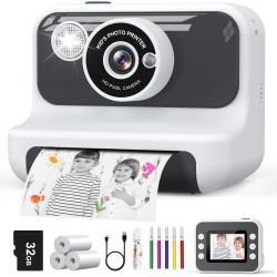 Hangrui Sofortbildkamera Kinder, 2,4 Zoll Bildschirm Kinderkamera Sofortbildkamera mit 32G Karte & Druckpapier, 1080P Kamera Kinder Sofortdruck mit Farbige Stifte, Geschenk für Kinders 3-12 Jahren