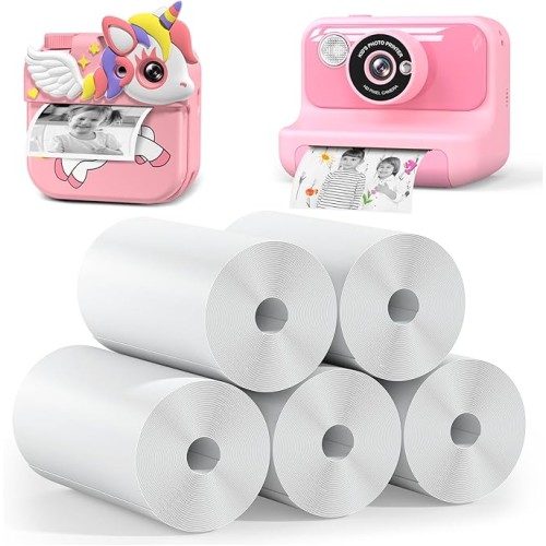 Hangrui 5 Rollen Druckpapier für Kinderkamera,Sofortdruck Thermopapier,Kamera-Druckpapier,Nachfüllpapier für Kinderkamera,Thermopapier,Foto-Druckerpapierrolle(Länge: 2,16inch & Breite: 1,1inch)