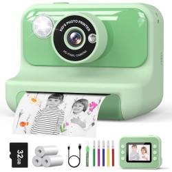 Hangrui Sofortbildkamera Kinder, 2,4 Zoll Bildschirm Kinderkamera Sofortbildkamera mit 32G Karte & Druckpapier, 1080P Kamera Kinder Sofortdruck mit Farbige Stifte, Geschenk für Kinders 3-12 Jahren